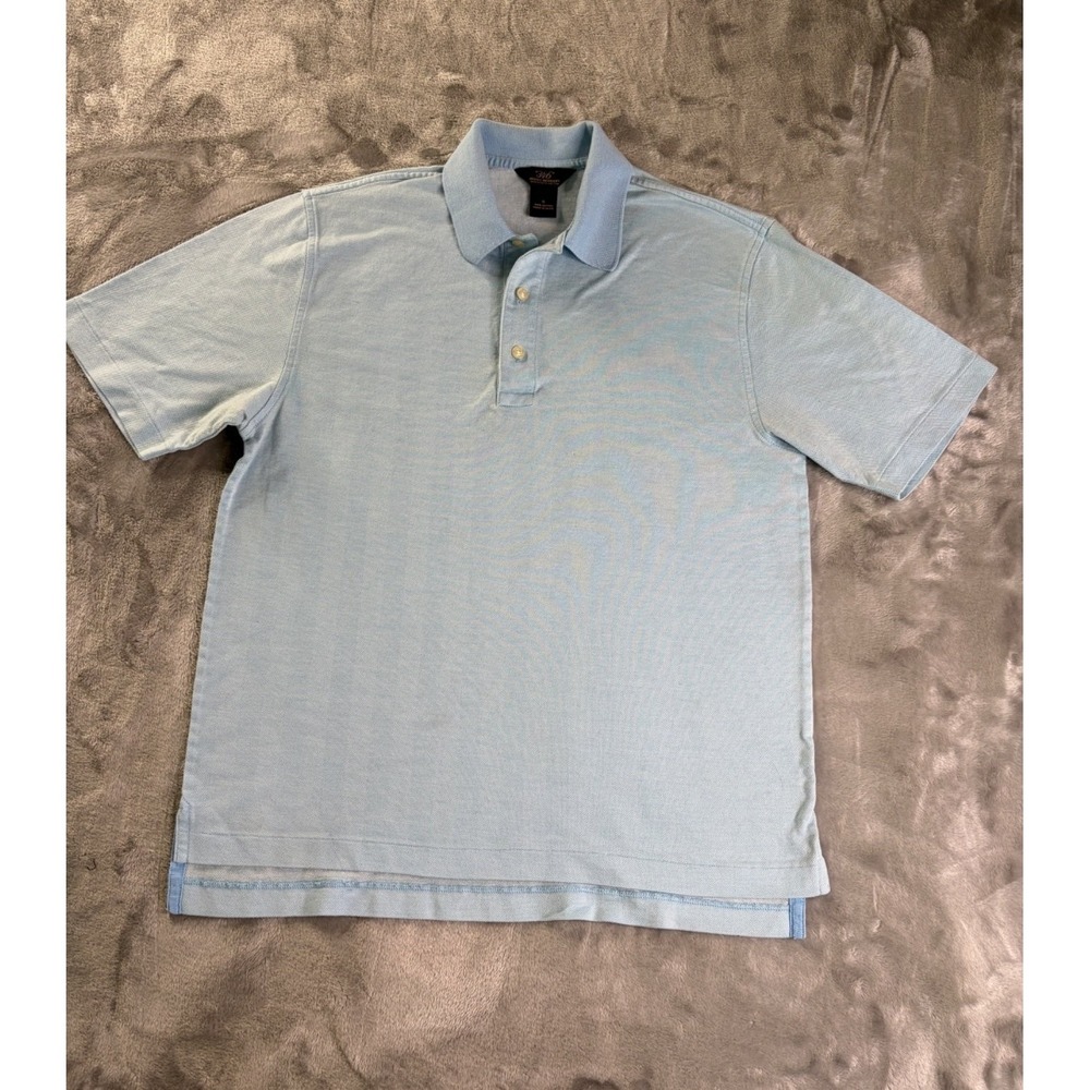 Brooks Brothers 346 Polo Shirt Mens S Light Blue Herringbone‎ Mercerized Cotton
